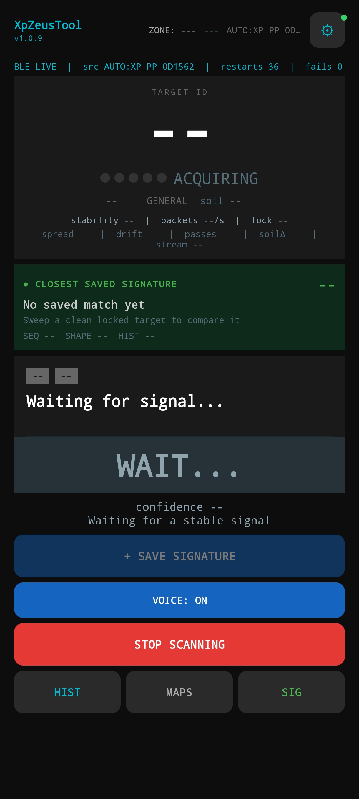 XpZeusTool main live scan screen